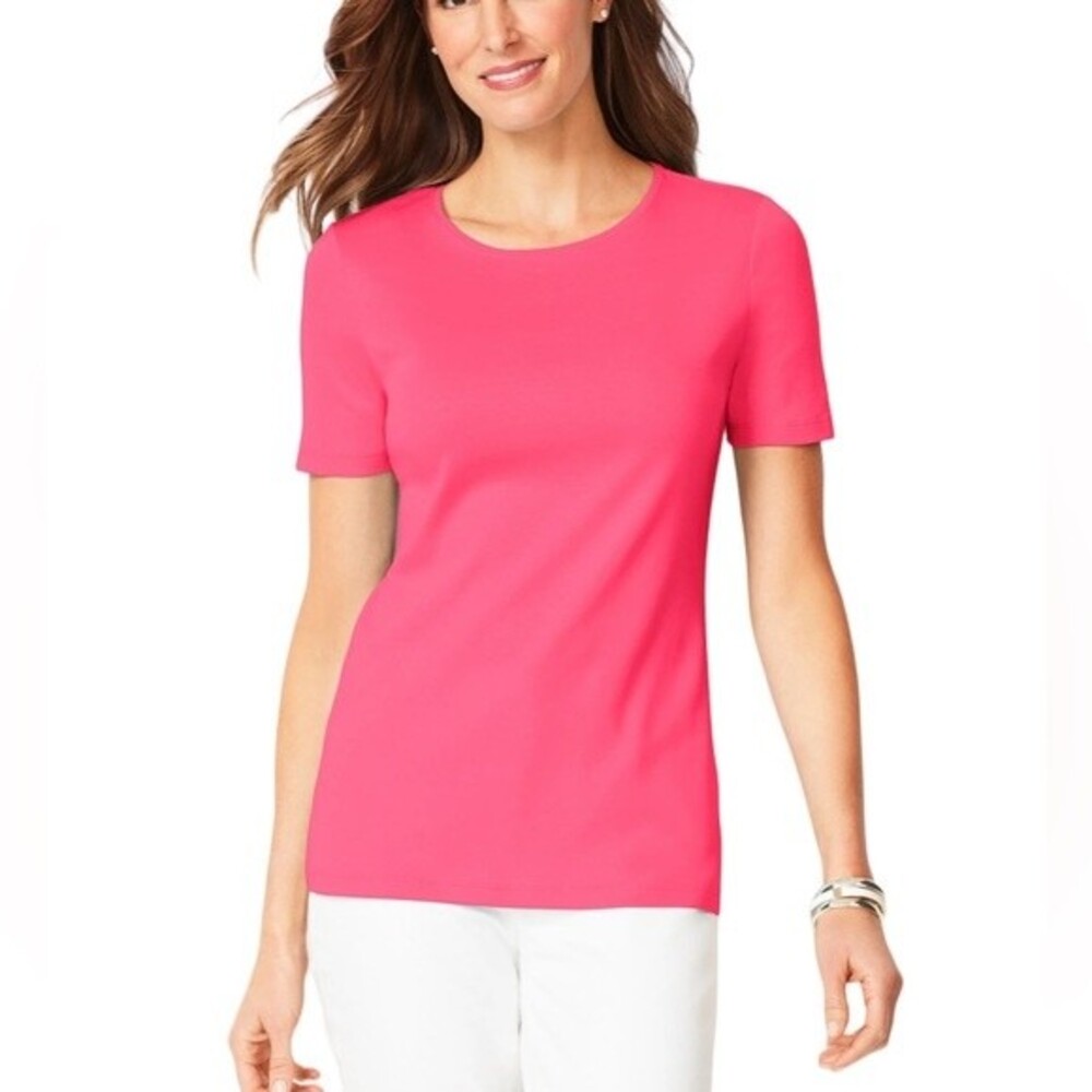 Talbots Tee 100% Pima Cotton Hot Pink Top Crew Neck Short Sleeve Barbiecore Soft